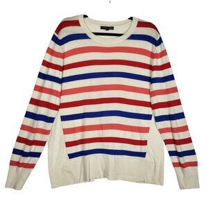 Banana Republic Silk Blend Sweater Women's XL Blue REd White Striped Lightweight